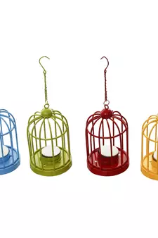 Set of 4 Colors Cage Tea Light Holder with Hanging Chain