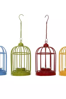 Set of 4 Colors Cage Tea Light Holder with Hanging Chain