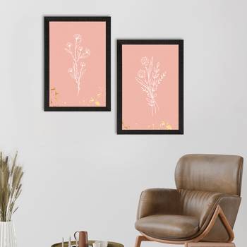 Pastel Pink Topical Fern Set of  Original Design Satin Matt Texture UV Art Painting 1