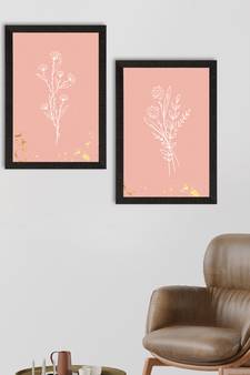 Pastel Pink Topical Fern Set of  Original Design Satin Matt Texture UV Art Painting