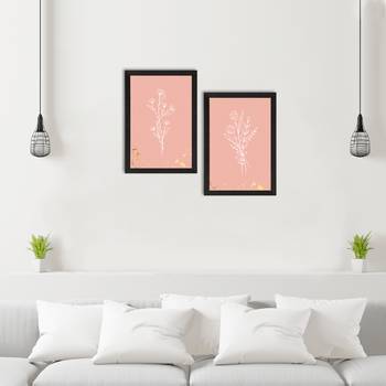 Pastel Pink Topical Fern Set of  Original Design Satin Matt Texture UV Art Painting 2