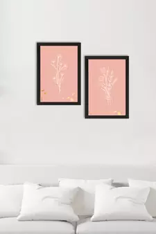 Pastel Pink Topical Fern Set of  Original Design Satin Matt Texture UV Art Painting