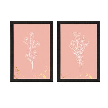 Pastel Pink Topical Fern Set of  Original Design Satin Matt Texture UV Art Painting 3