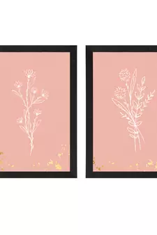 Pastel Pink Topical Fern Set of  Original Design Satin Matt Texture UV Art Painting