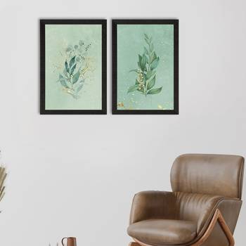 Pastel Green Natural Leaf Set of  Original Design Satin Matt Texture UV Art Painting 1