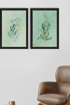 Pastel Green Natural Leaf Set of  Original Design Satin Matt Texture UV Art Painting