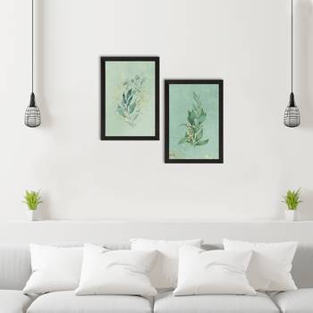 Pastel Green Natural Leaf Set of  Original Design Satin Matt Texture UV Art Painting 2