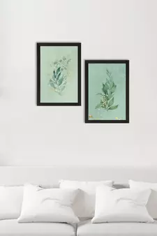 Pastel Green Natural Leaf Set of  Original Design Satin Matt Texture UV Art Painting