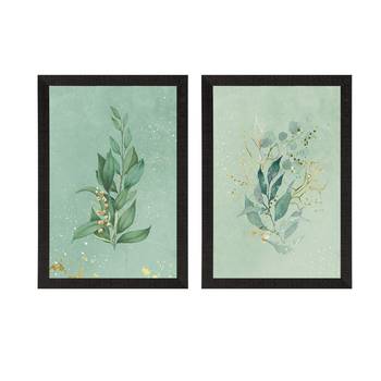 Pastel Green Natural Leaf Set of  Original Design Satin Matt Texture UV Art Painting 3