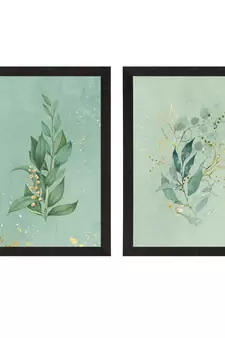 Pastel Green Natural Leaf Set of  Original Design Satin Matt Texture UV Art Painting