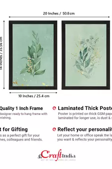 Pastel Green Natural Leaf Set of  Original Design Satin Matt Texture UV Art Painting