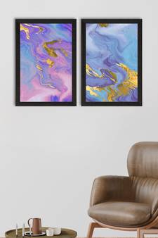 Marble Texture Blue Pink Set of  Original Design Satin Matt Texture UV Art Painting