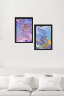 Marble Texture Blue Pink Set of  Original Design Satin Matt Texture UV Art Painting