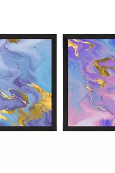 Marble Texture Blue Pink Set of  Original Design Satin Matt Texture UV Art Painting