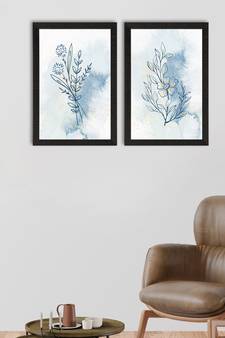 Blue Pastel Natural Leaf Set of  Original Design Satin Matt Texture UV Art Painting