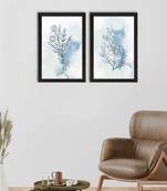 Blue Pastel Natural Leaf Set of  Original Design Satin Matt Texture UV Art Painting