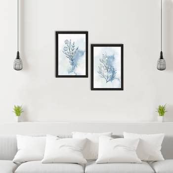 Blue Pastel Natural Leaf Set of  Original Design Satin Matt Texture UV Art Painting 2