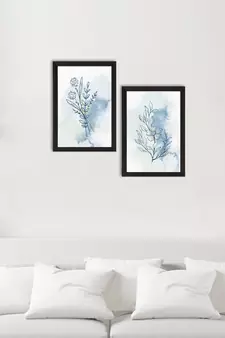 Blue Pastel Natural Leaf Set of  Original Design Satin Matt Texture UV Art Painting