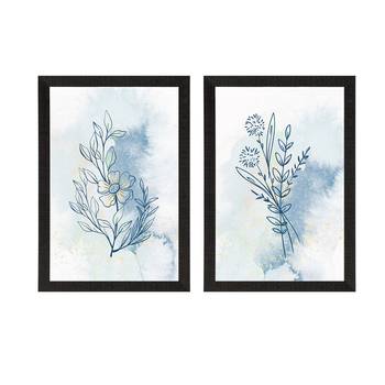 Blue Pastel Natural Leaf Set of  Original Design Satin Matt Texture UV Art Painting 3