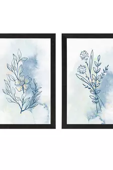 Blue Pastel Natural Leaf Set of  Original Design Satin Matt Texture UV Art Painting