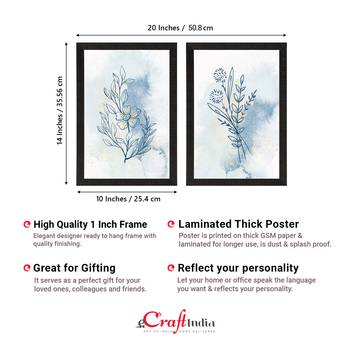 Blue Pastel Natural Leaf Set of  Original Design Satin Matt Texture UV Art Painting 4