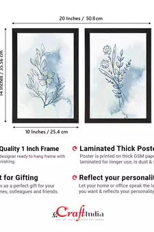 Blue Pastel Natural Leaf Set of  Original Design Satin Matt Texture UV Art Painting