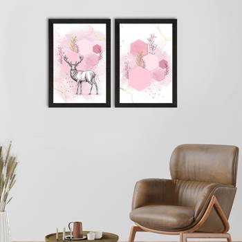 Pink Pastel Abstract Deer Set of  Satin Matt Texture UV Art Painting 1