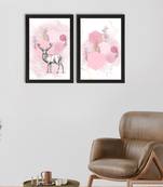 Pink Pastel Abstract Deer Set of  Satin Matt Texture UV Art Painting