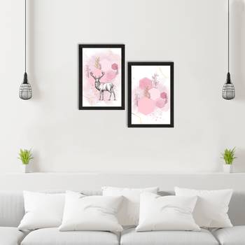 Pink Pastel Abstract Deer Set of  Satin Matt Texture UV Art Painting 2