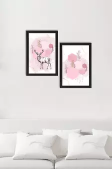 Pink Pastel Abstract Deer Set of  Satin Matt Texture UV Art Painting