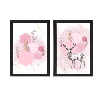 Pink Pastel Abstract Deer Set of  Satin Matt Texture UV Art Painting 3