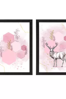 Pink Pastel Abstract Deer Set of  Satin Matt Texture UV Art Painting