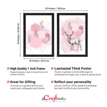 Pink Pastel Abstract Deer Set of  Satin Matt Texture UV Art Painting 4