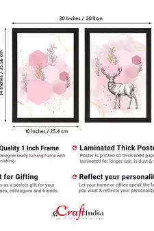 Pink Pastel Abstract Deer Set of  Satin Matt Texture UV Art Painting