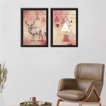 Pink Pastel Abstract Deer Set of  Original Design Satin Matt Texture UV Art Painting 1