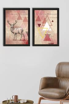 Pink Pastel Abstract Deer Set of  Original Design Satin Matt Texture UV Art Painting