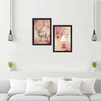 Pink Pastel Abstract Deer Set of  Original Design Satin Matt Texture UV Art Painting 2