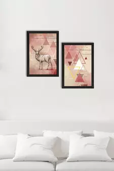 Pink Pastel Abstract Deer Set of  Original Design Satin Matt Texture UV Art Painting