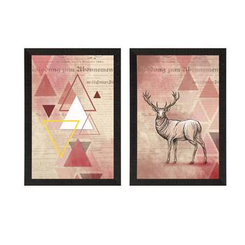 Pink Pastel Abstract Deer Set of  Original Design Satin Matt Texture UV Art Painting 3