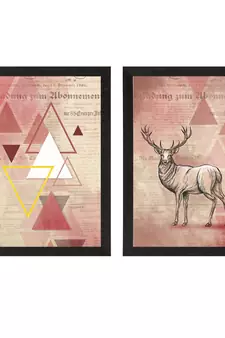 Pink Pastel Abstract Deer Set of  Original Design Satin Matt Texture UV Art Painting