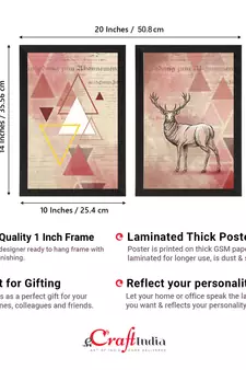 Pink Pastel Abstract Deer Set of  Original Design Satin Matt Texture UV Art Painting