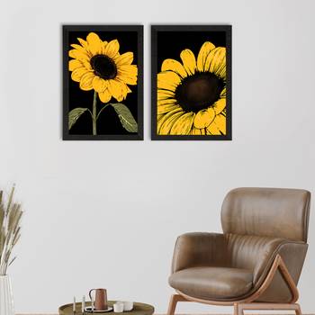 Sunflower with Black background Set of  Original Design Satin Matt Texture UV Art Painting 1