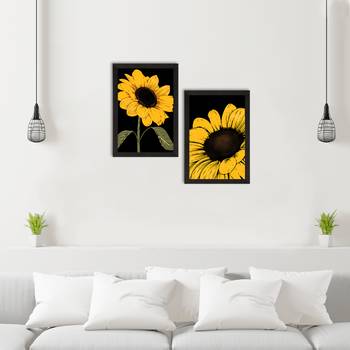 Sunflower with Black background Set of  Original Design Satin Matt Texture UV Art Painting 2