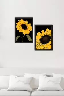 Sunflower with Black background Set of  Original Design Satin Matt Texture UV Art Painting