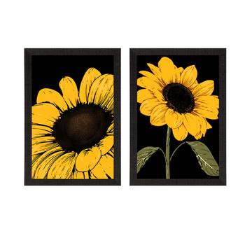 Sunflower with Black background Set of  Original Design Satin Matt Texture UV Art Painting 3
