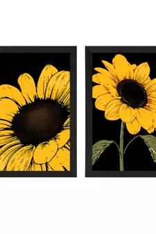 Sunflower with Black background Set of  Original Design Satin Matt Texture UV Art Painting