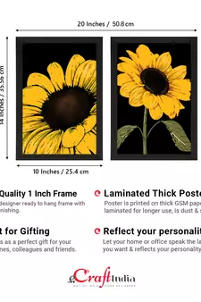 Sunflower with Black background Set of  Original Design Satin Matt Texture UV Art Painting