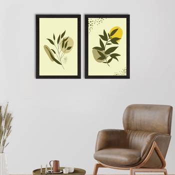 Green Pastel Natural Leaves Set of  Satin Matt Texture UV Art Painting 1