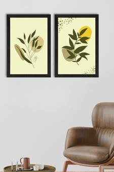 Green Pastel Natural Leaves Set of  Satin Matt Texture UV Art Painting