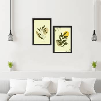 Green Pastel Natural Leaves Set of  Satin Matt Texture UV Art Painting 2